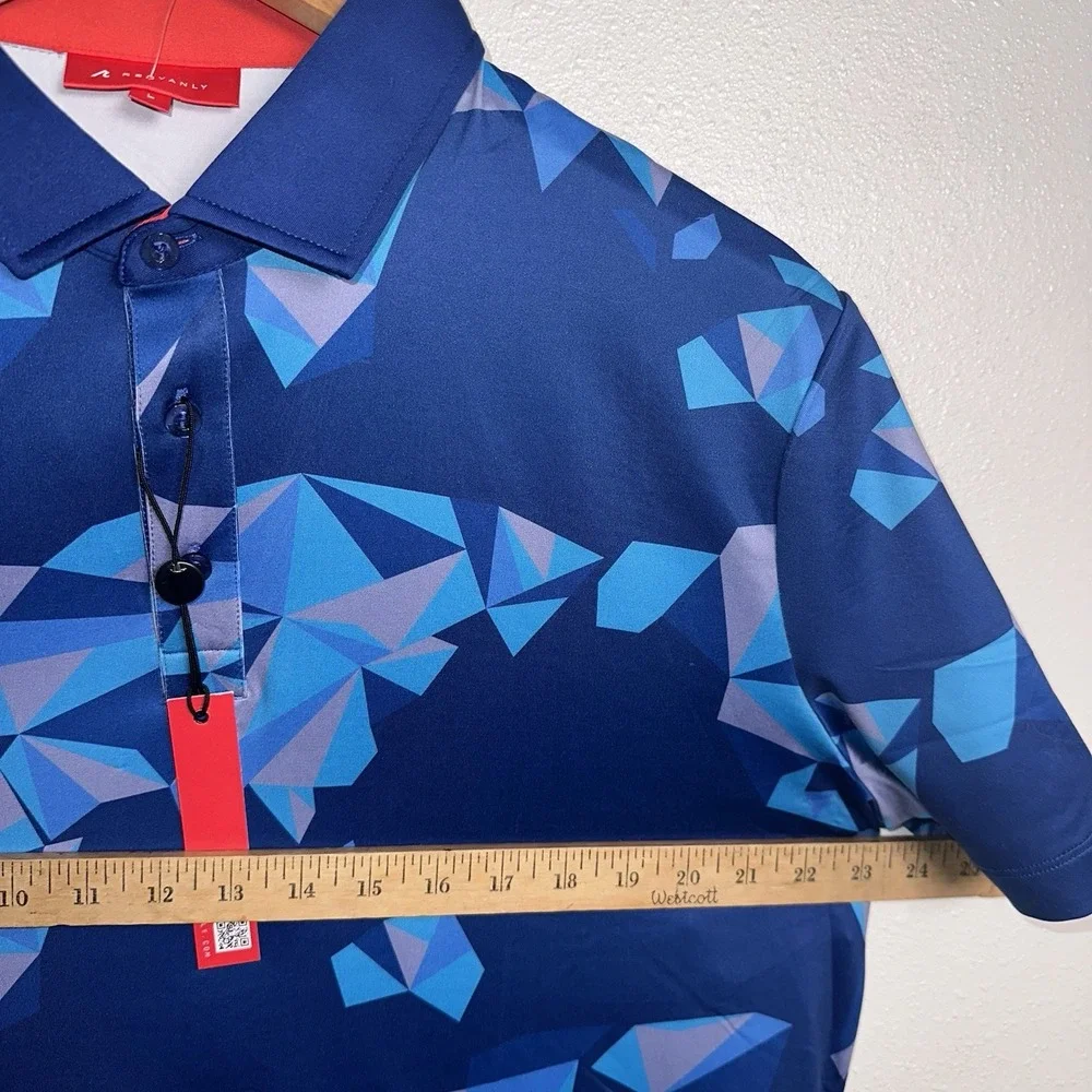 New Redvanly Large Savile Mazarine Blue Golf Polo Geometric Stretch‎ Luxury